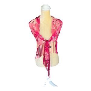 ECHO Pink Floral Triangular Scarf with Fringe